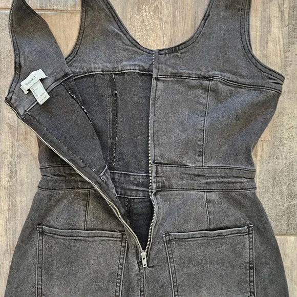 Forever 21 Denim Jumpsuit Women S Wide Leg Sleeveless Charcoal Wash Grunge Edgy - Picture 9 of 10
